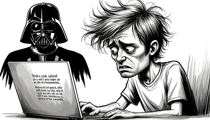 Une personne paniquée est assise devant un ordinateur, l'écran affichant un message de Darth Vader, et semble terrifiée par quelque chose qu'elle vient de rédiger ou d'apercevoir. (Signature de l'image générée par l'IA) | 689x394